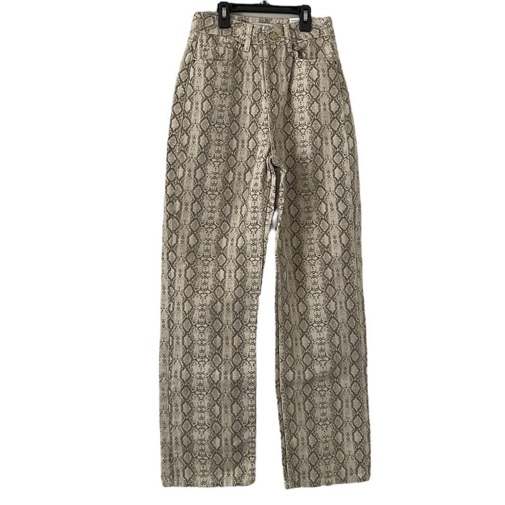 Zara Women's Denim‎ Brown Snake Animal Print High-Waisted Straight Jeans Size 0